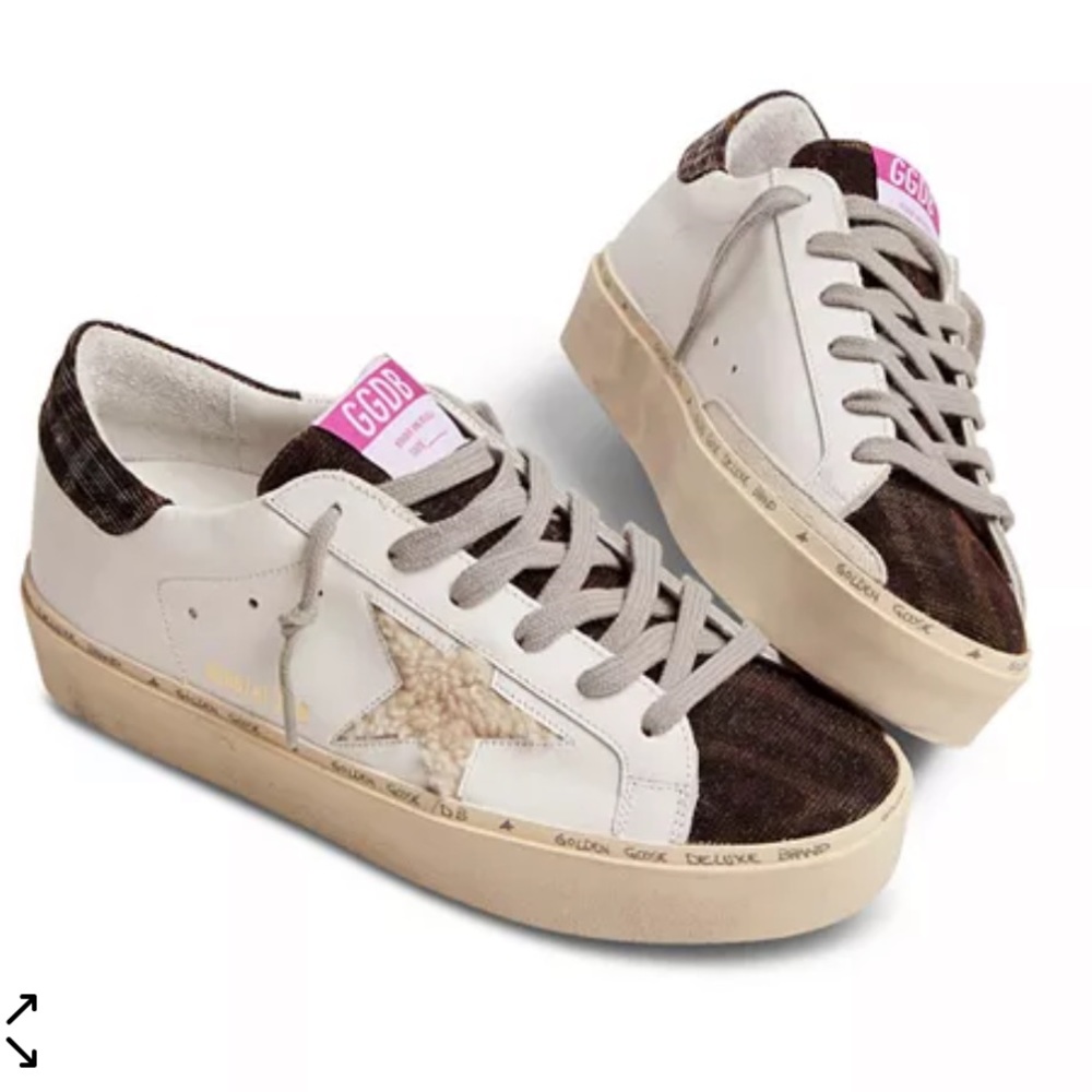 Golden Goose Hi Star sneakers with shearling star and leopard-print tongue!